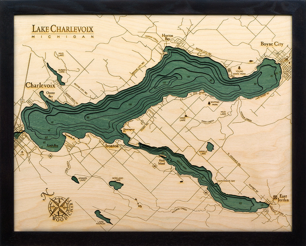 Lake Charlevoix Wood Chart Map