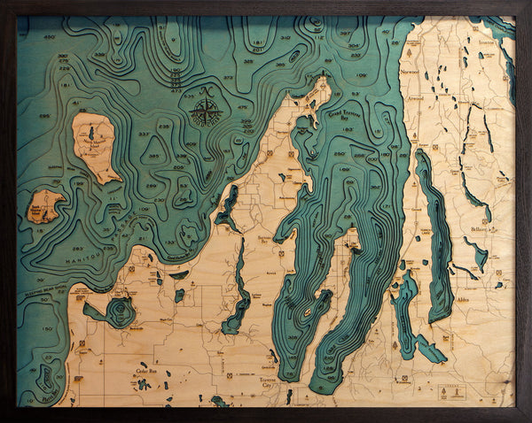 Grand Traverse Bay & Leelanau Wood Chart Map