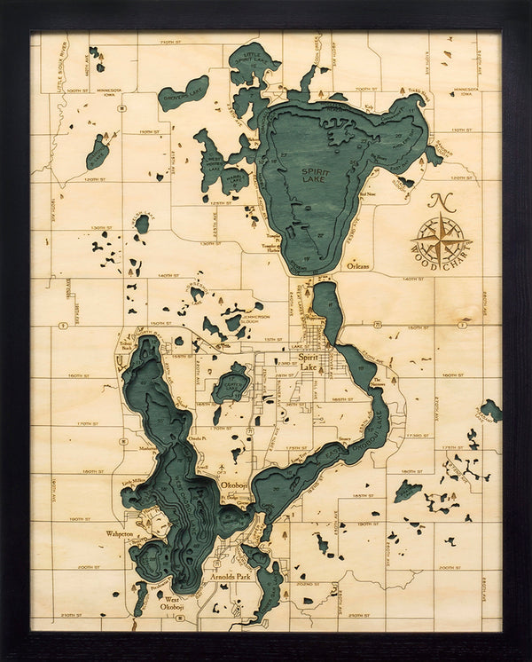 Lake Okoboji Wood Chart Map