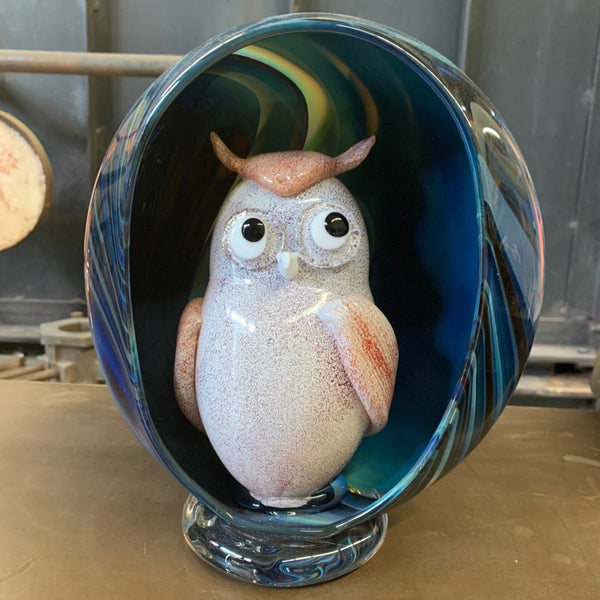 Hand Blown Glass Owl in a Bowl