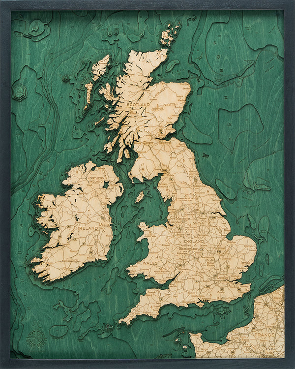 United Kingdom Wood Chart Map 24.5” x 31”