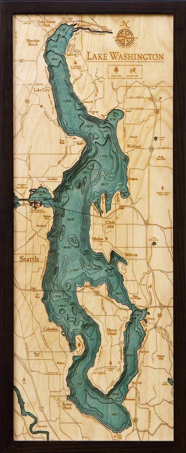 Lake Washington Wood Chart Map