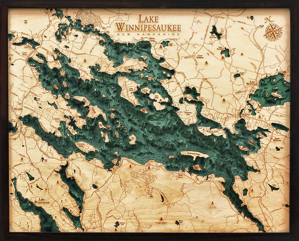 Lake Winnipesaukee Wood Chart Map