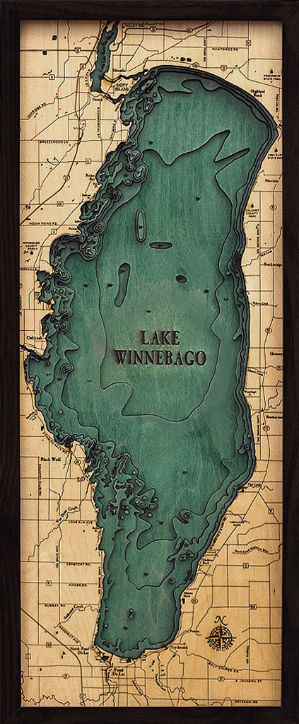 Lake Winnebago Wood Chart Map