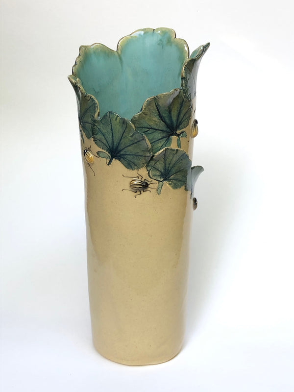 Ladies Mantle Wrap Vase with Striped Beetles #1863
