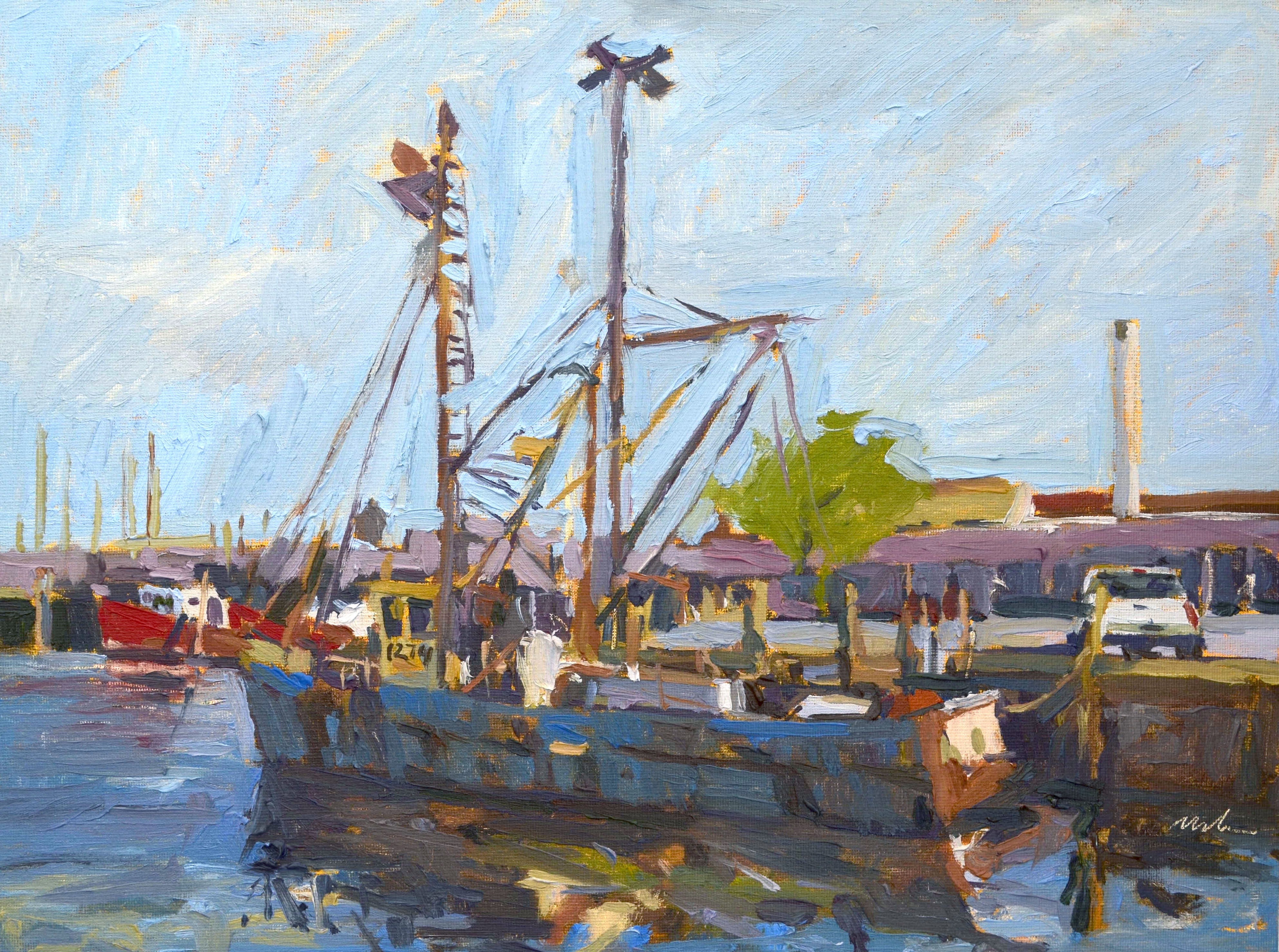 Original Oil Painting by Robert Abele - Unloading the Catch