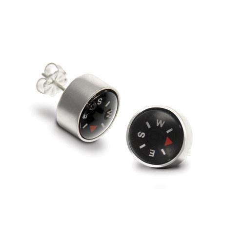 Compass earrings, post, sterling silver and functional compasses.