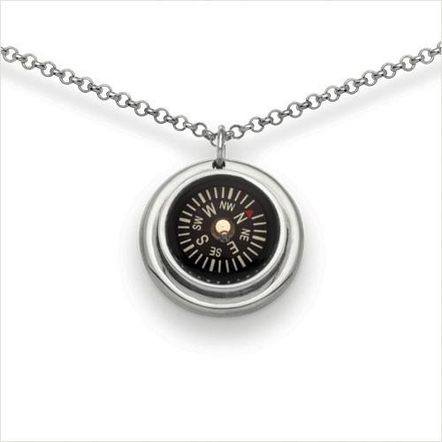 Compass Necklace well set in sterling silver. 14mm compass on 24