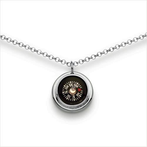 Compass Necklace, 12mm compass set in glossy sterling silver setting.