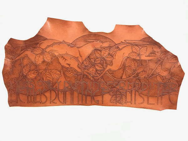Tooled Leather Wall Hanging, The Hound and the Hare