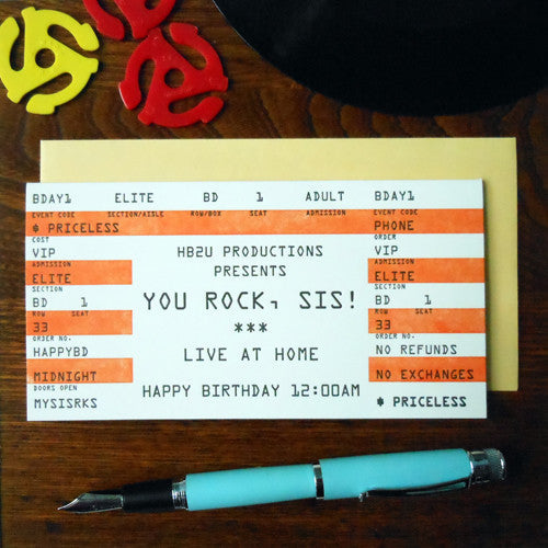 You Rock, Sis! Birthday Concert Ticket Greeting Card
