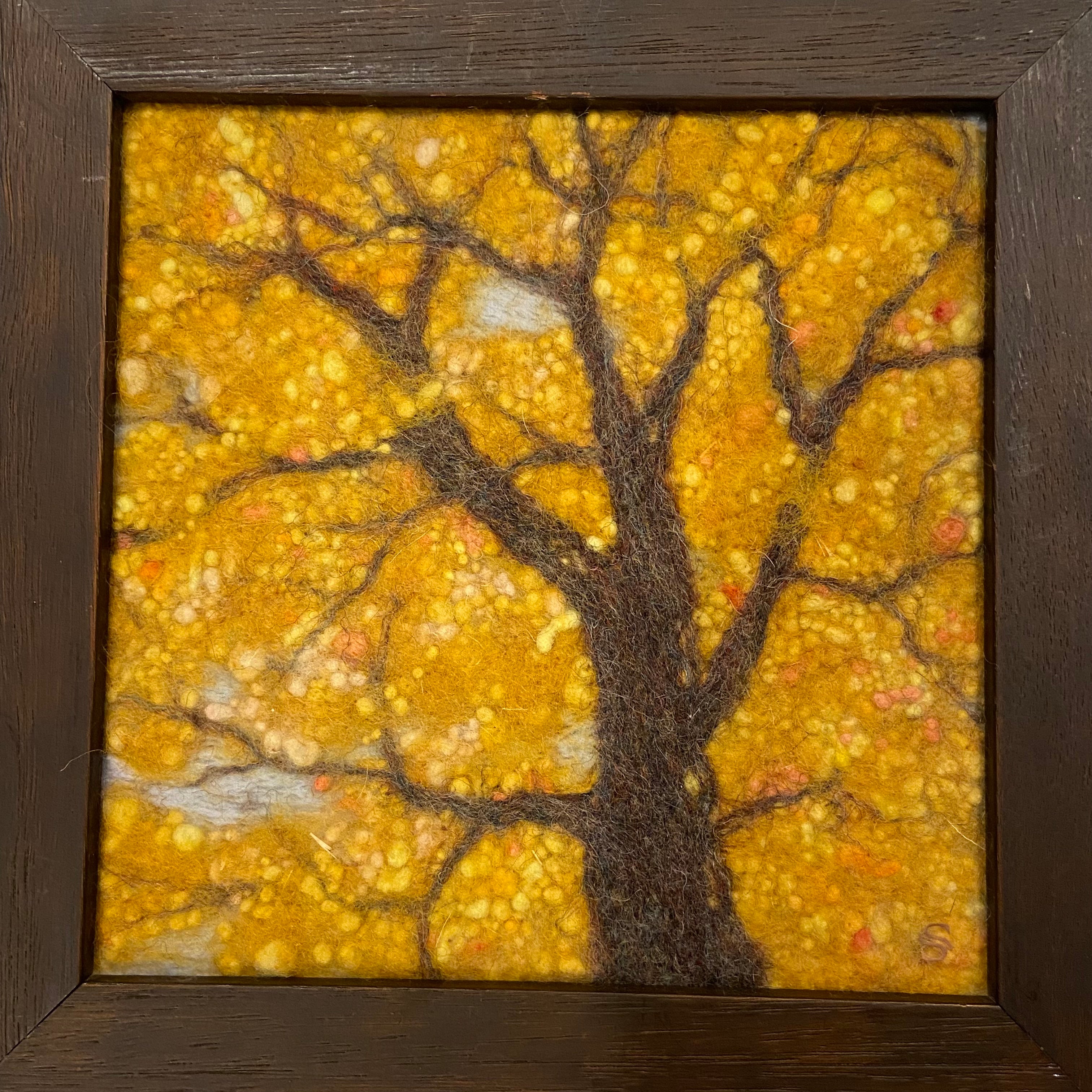 Looking Up: Yellow Tree, Felted Wool Painting