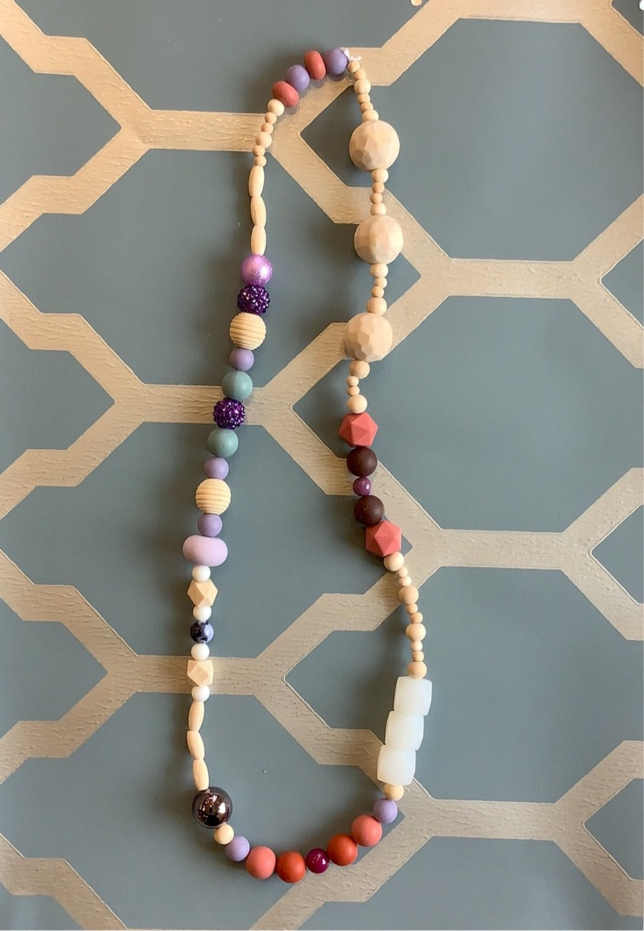 Purple Sparkle, Festive Wood and Silicone Necklace by Alyn Carlson