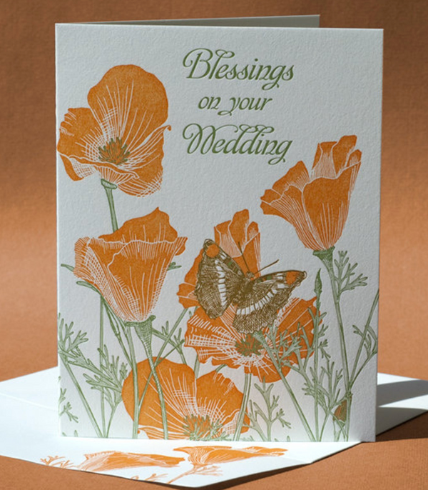 California Poppy Wedding Greeting Card