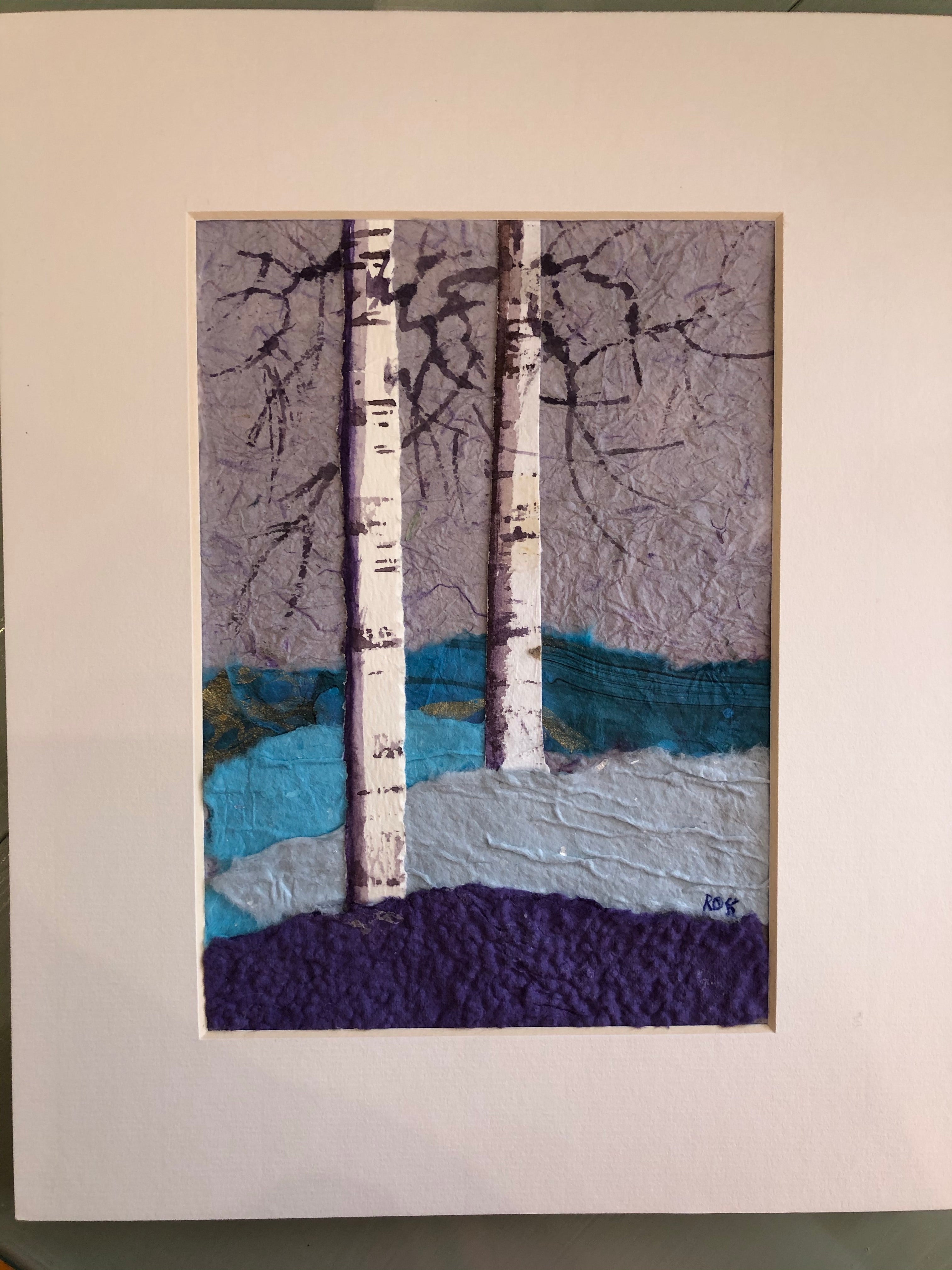 Birch 1, Matted Collage, by Mary Ross