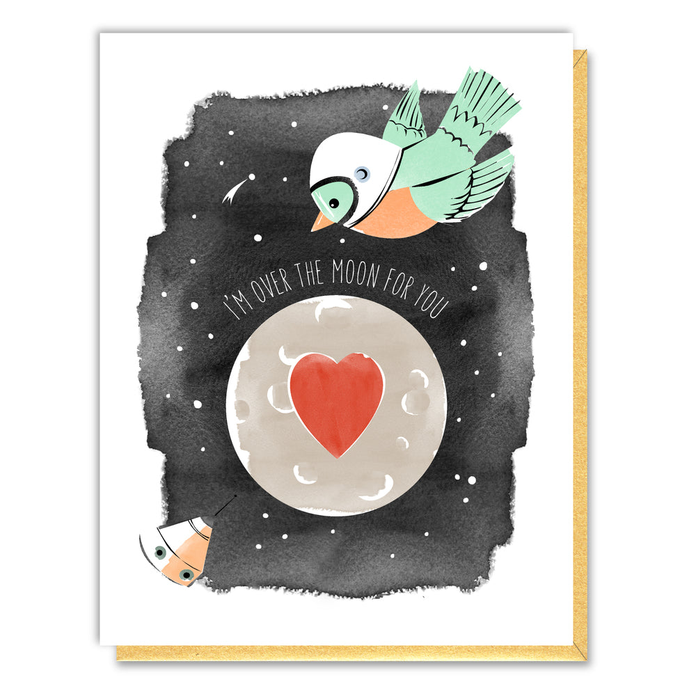 Over the Moon Astrobird Greeting Card