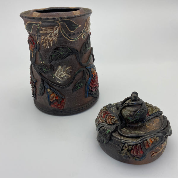 Floral Lidded Ceramic Vessel by Kim Sheerin