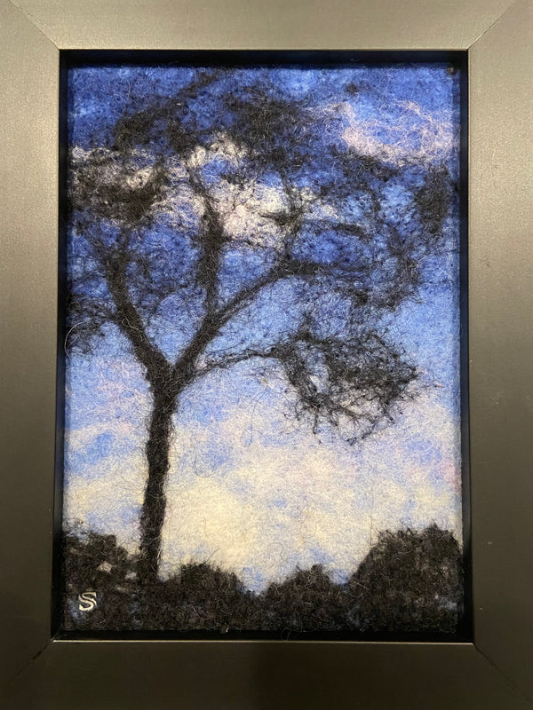 Evening Blues, Original Felted Wool Painting