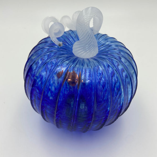 Hand Blown Glass Pumpkin Blue and White by Mcdermott Glass Studio