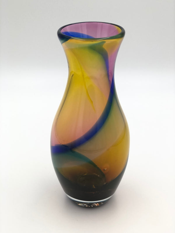 Blue, Pink and Yellow Blown Glass Vase