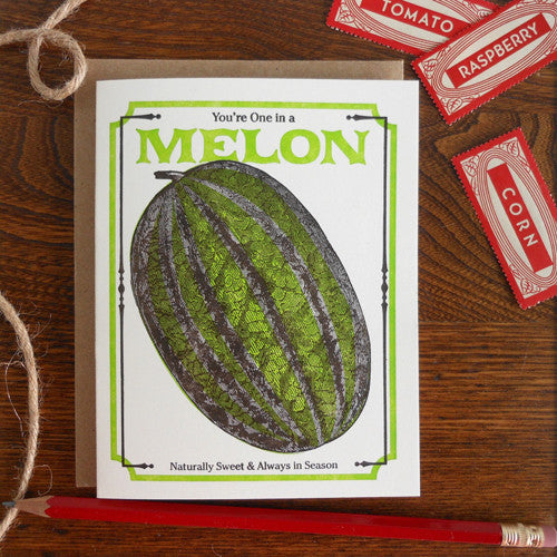 One in a Melon Vintage Seed Pack Greeting Card