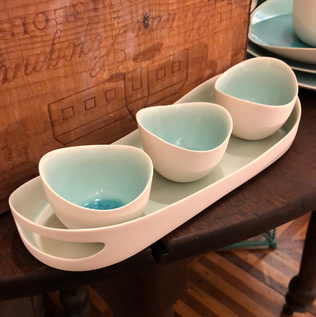 Porcelain Tray and Tiny Cup Set by Corrinn Jusell