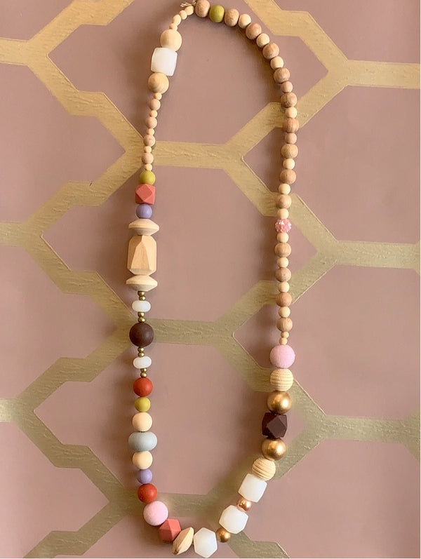 Earth Tone, Festive Wood and Silicone Necklace by Alyn Carlson