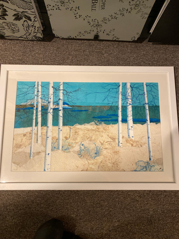 Seaside Birch, Framed Collage, by Mary Ross
