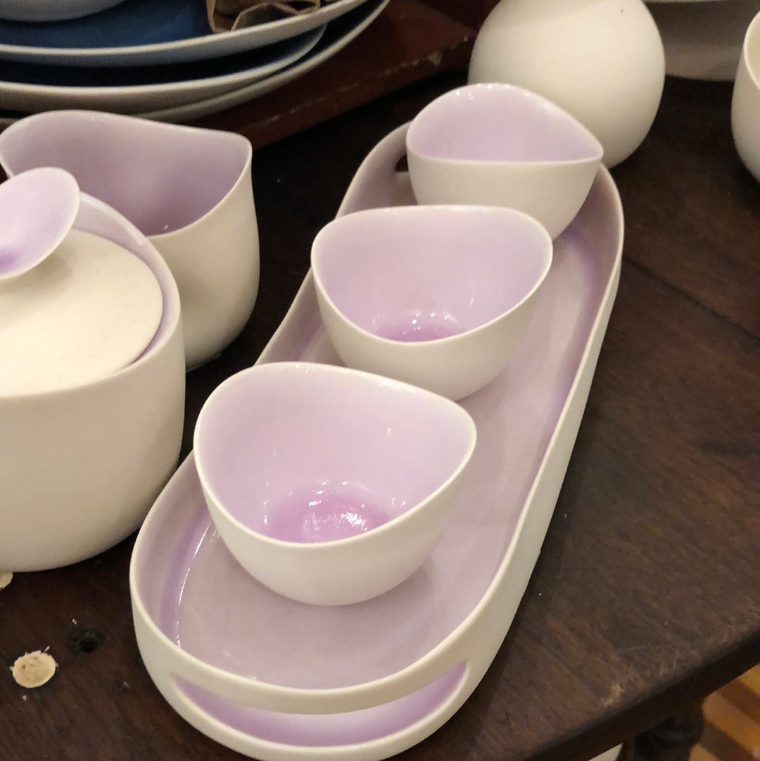 Porcelain Tray and Tiny Cup Set by Corrinn Jusell
