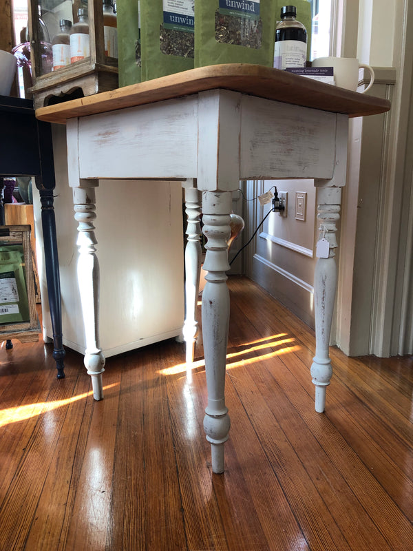 Vintage Pine End Table, Whitewashed with Natural Top