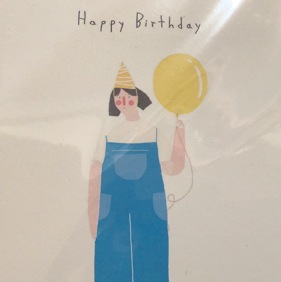 Happy Birthday Girl and Balloon Greeting Card