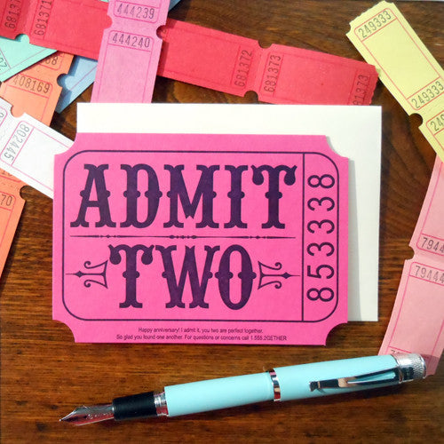 Admit Two Carnival Ticket Valentine Greeting Card