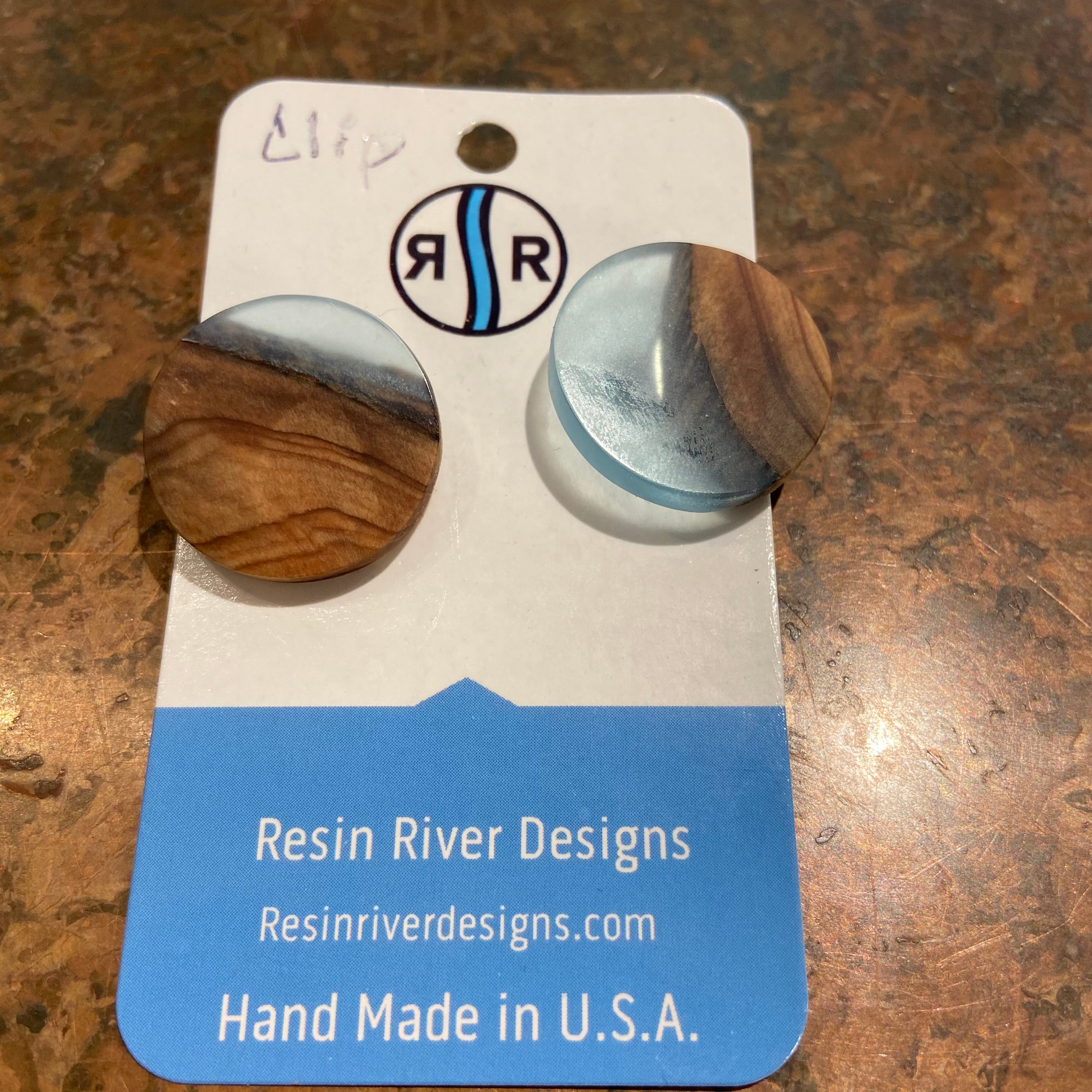 Wood Resin Clip-On Earrings