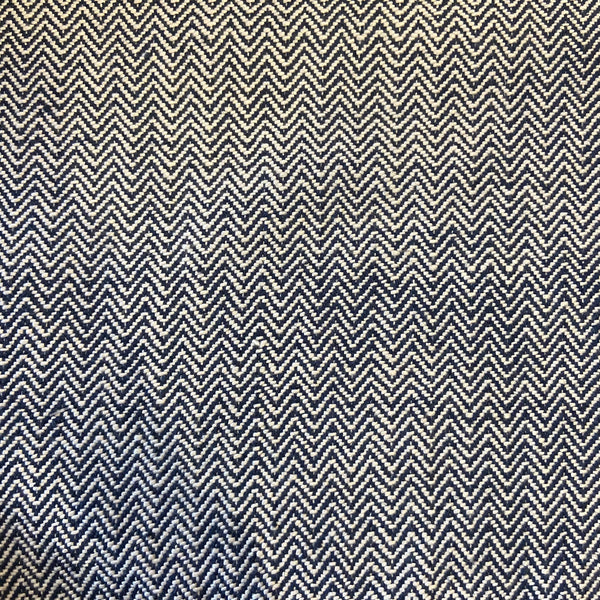 Vintage Wool and Viscose Kelim Rug with Blue and White Herringbone Pattern