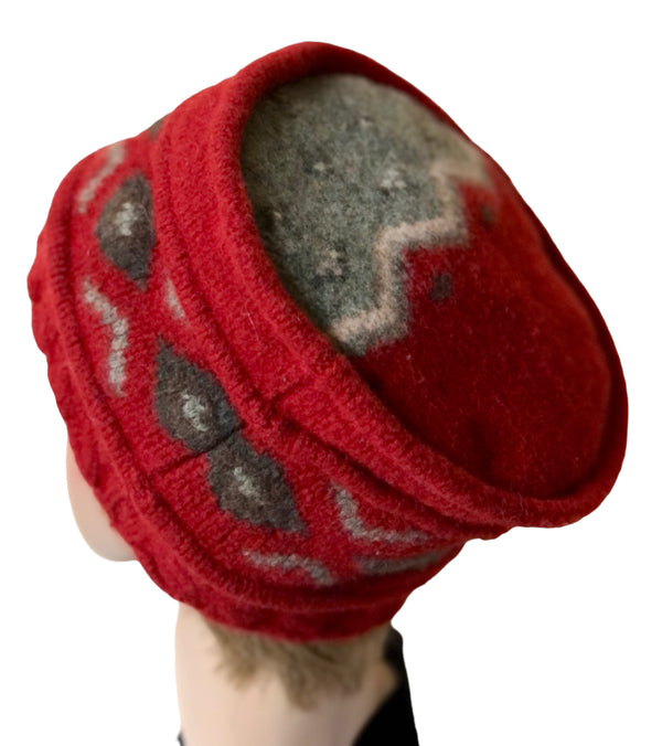 Red with gray wool hat