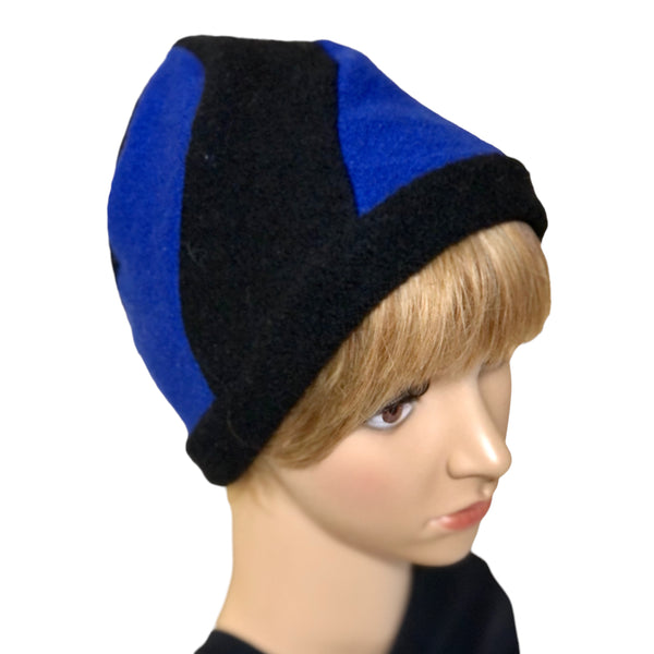 Black and blue wool beanie hat