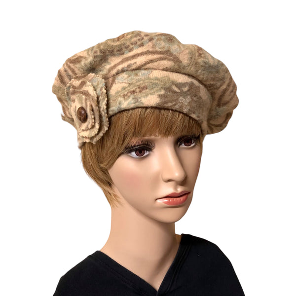 Paisley camel hat with flower