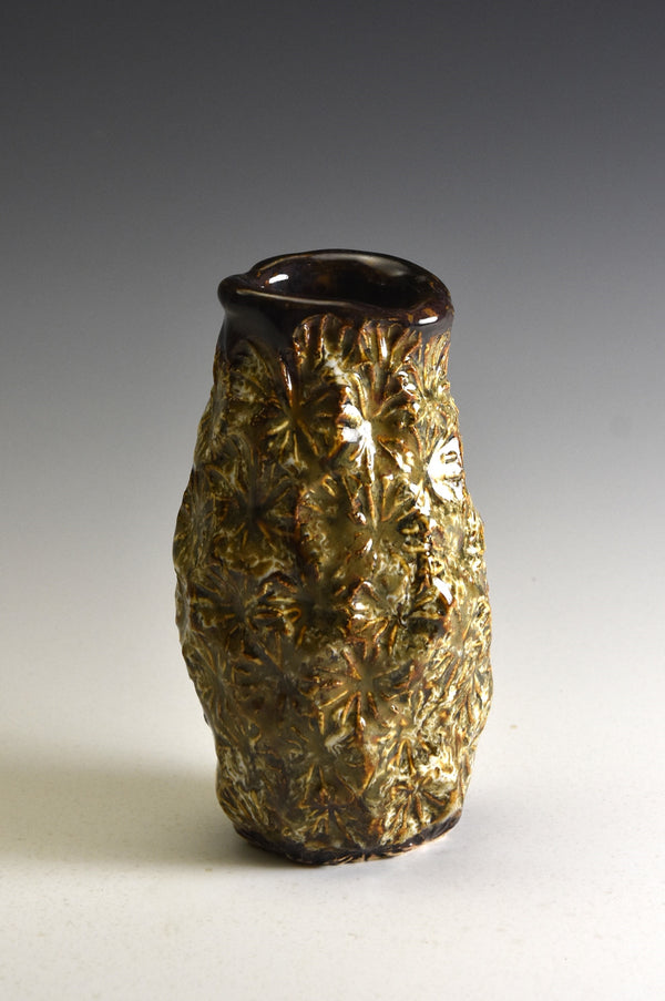 Textured small vase in espresso, white and ecru