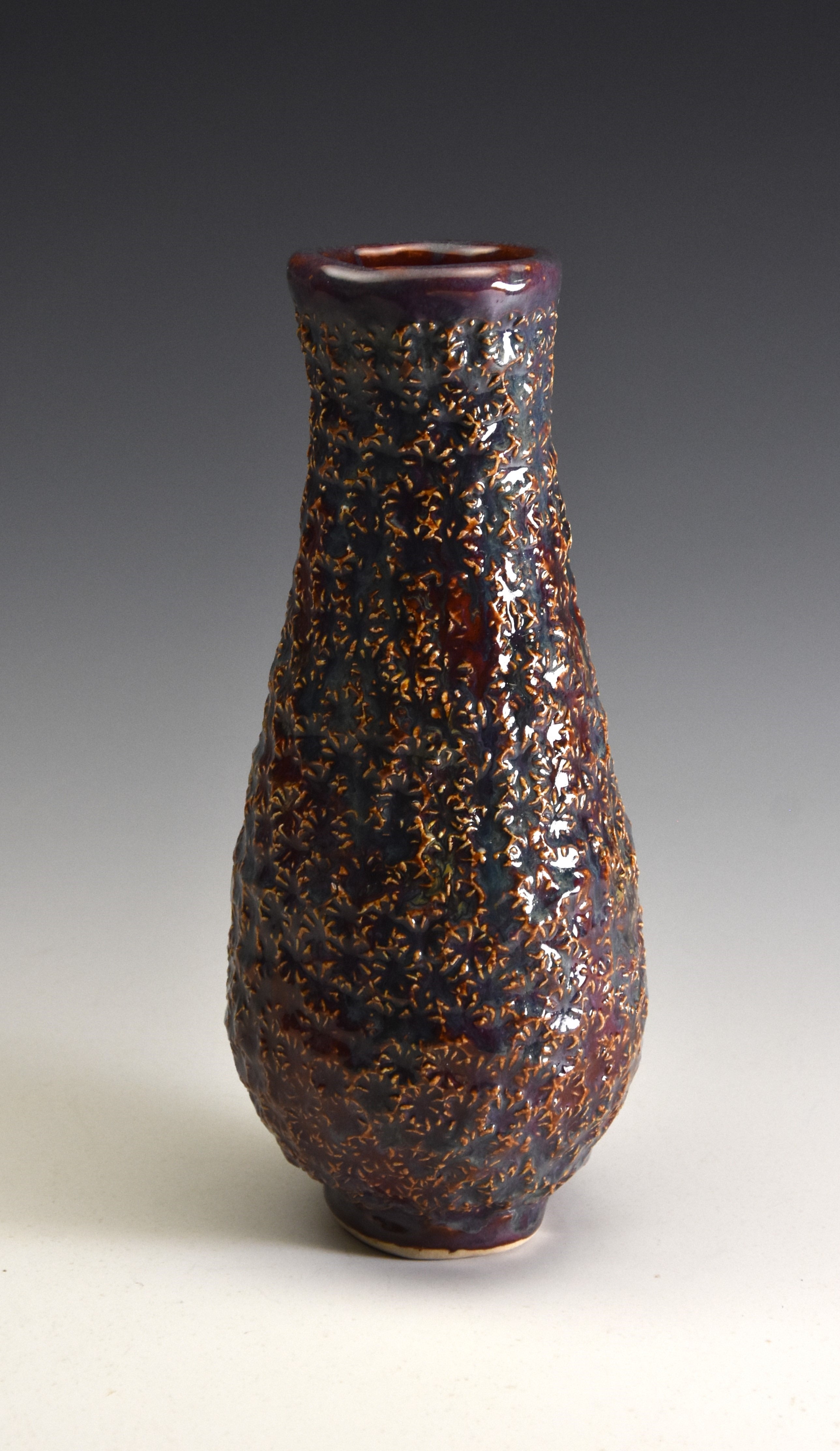 Mini textured med vase in blue, purple and sienna