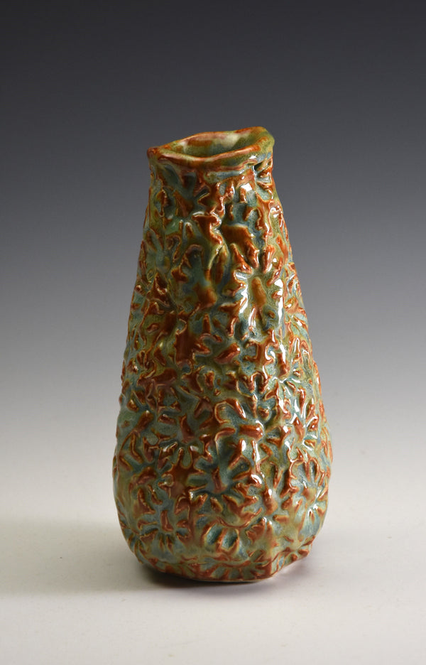 Textured Med vase in green and caramel