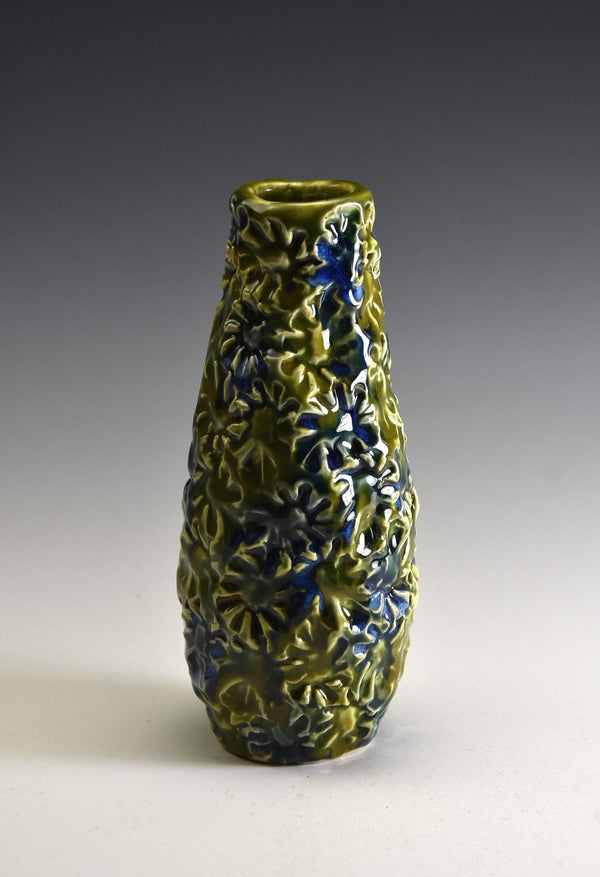 Textured med vase in blue, green and olive