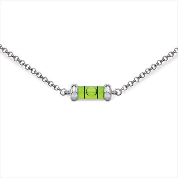 Level necklace- small.  Bright green level and sterling silver. 16" or 18" chain.
