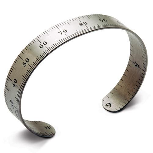 ruler bracelet, metric, stainless steel. one size fits most.