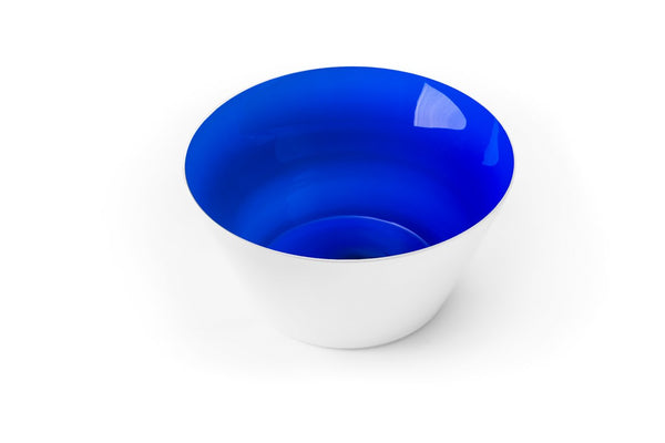 cobalt blue glass bowl with white glass exterior. Handblown in the USA from Serve Kindness.