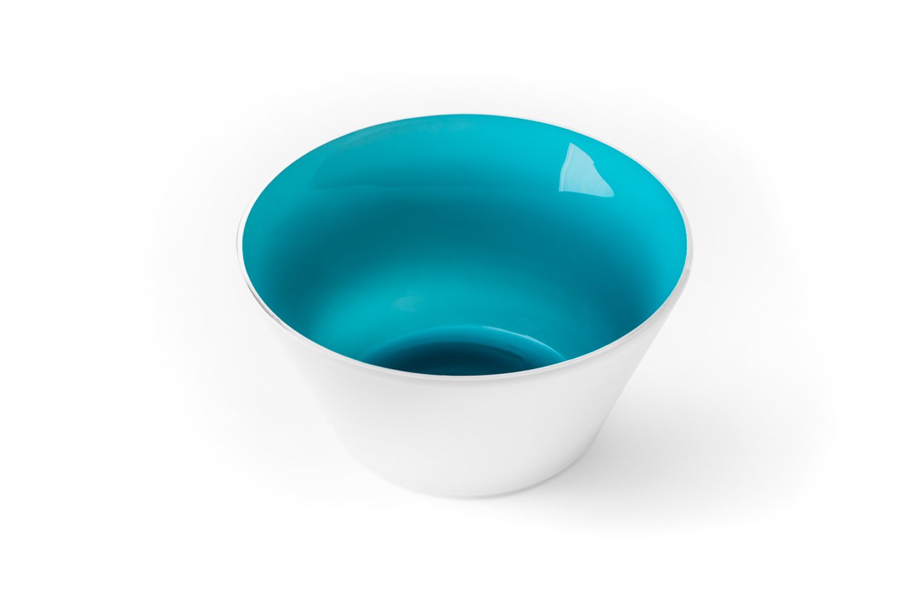 A teal blue handblown glass bowl. Made in the USA from Serve Kindness.