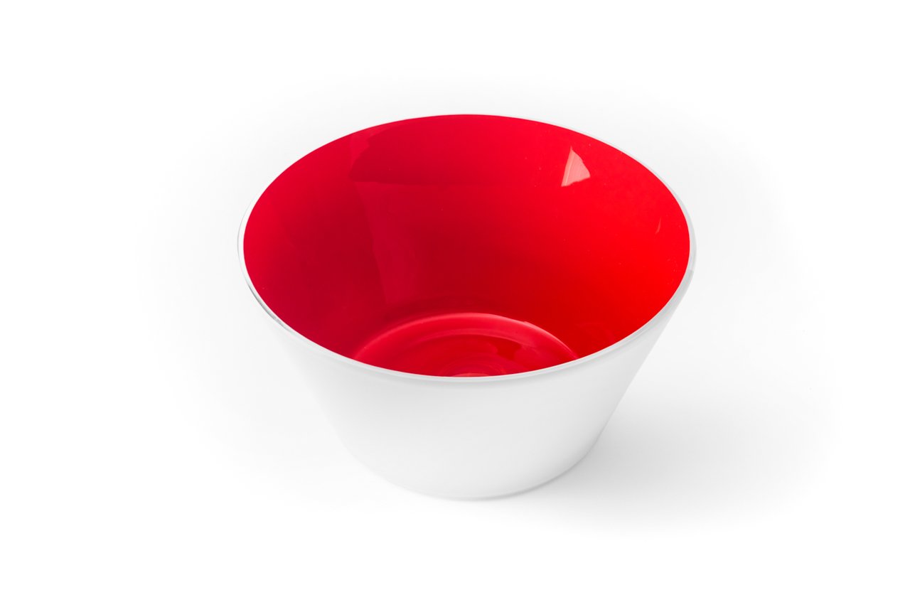 A Red handblown glass bowl. Made in the USA from Serve Kindness.