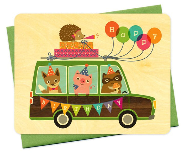 Party Wagon Wood Birthday Card