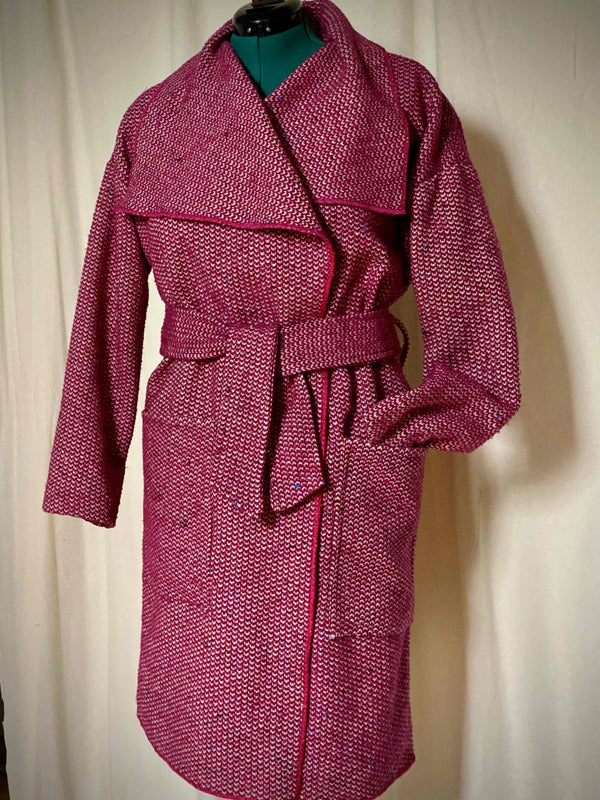 Raspberry Herringbone Wool Coat